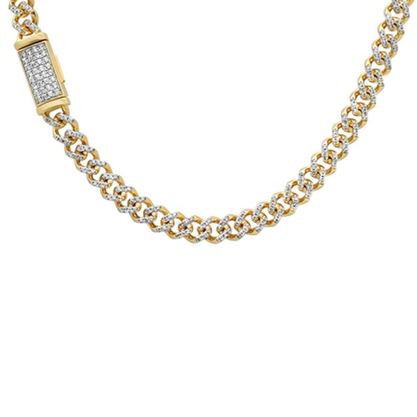 3.42ct 10kt Yellow Gold 5.5MM Diamond Micro Pave Miami Cuban Chain 22"