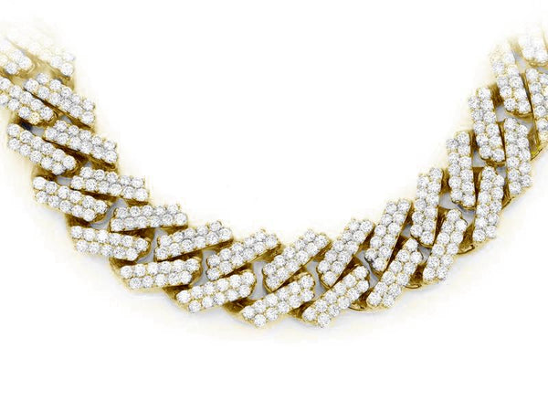 13.33ct 9MM 14k Yellow Gold Diamond Micro Pave Miami Flat Cuban Link Chain