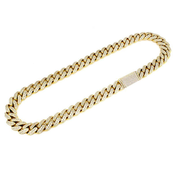 10.23ct 9mm 10kt Yellow Gold Diamond Micro Pave Miami Round Cuban Link Chain