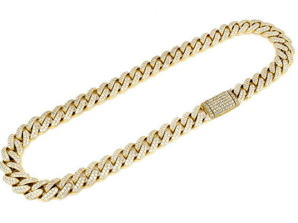 10.23ct 9MM 10KT Yellow Gold Diamond Micro Pave Miami Round Cuban Link Chain 24"