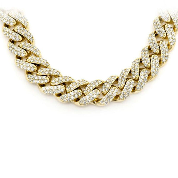 10.23ct 9mm 10kt Yellow Gold Diamond Micro Pave Miami Round Cuban Link Chain